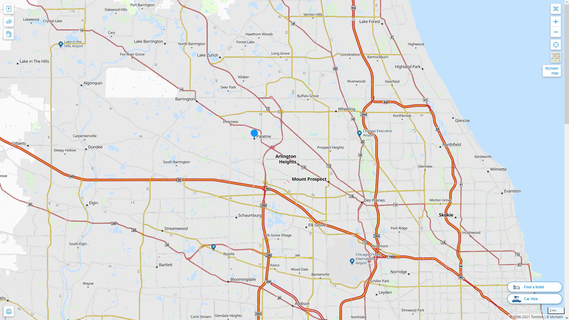 Palatine illinois Highway and Road Map